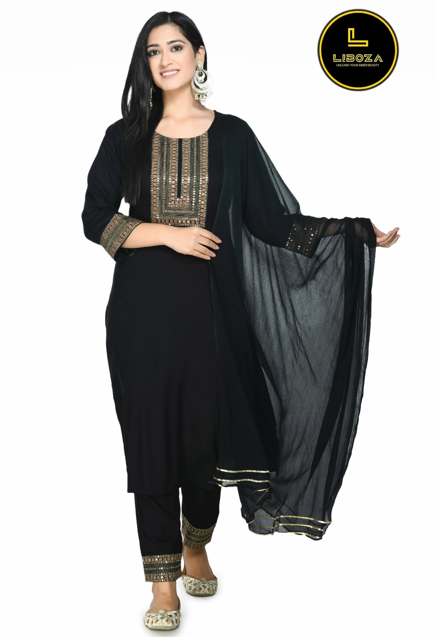 LIBOZA Kurta Set For Women With Dupatta & Pant, Designer Embroidered Pakistani Cotton Rayon Suit Sets For Ladies Wedding, Festival & Function, Salwar Suits With Heavy Embroidery