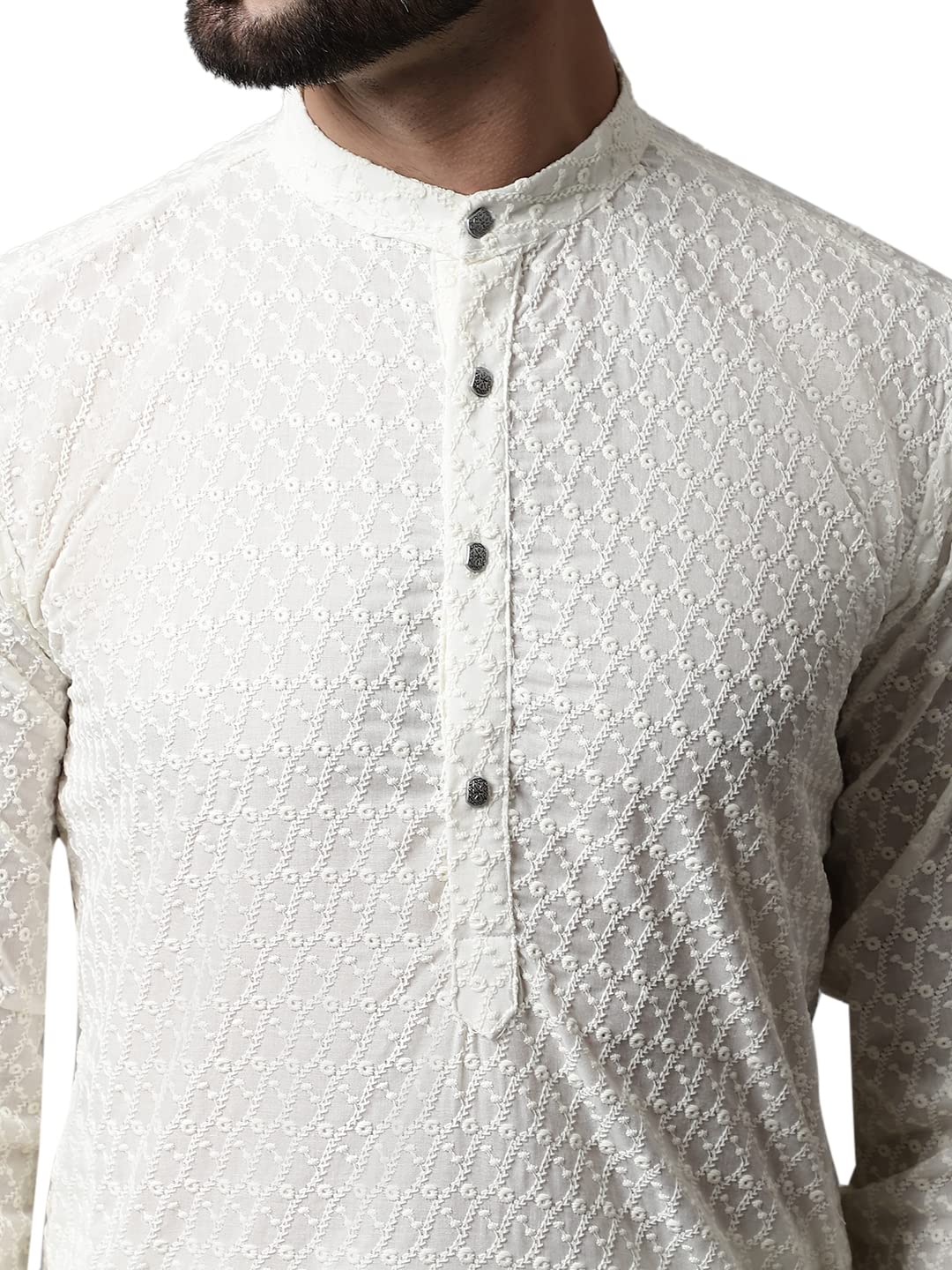 Jompers Men Embroidered Kurta with Churidar (Cream, M)