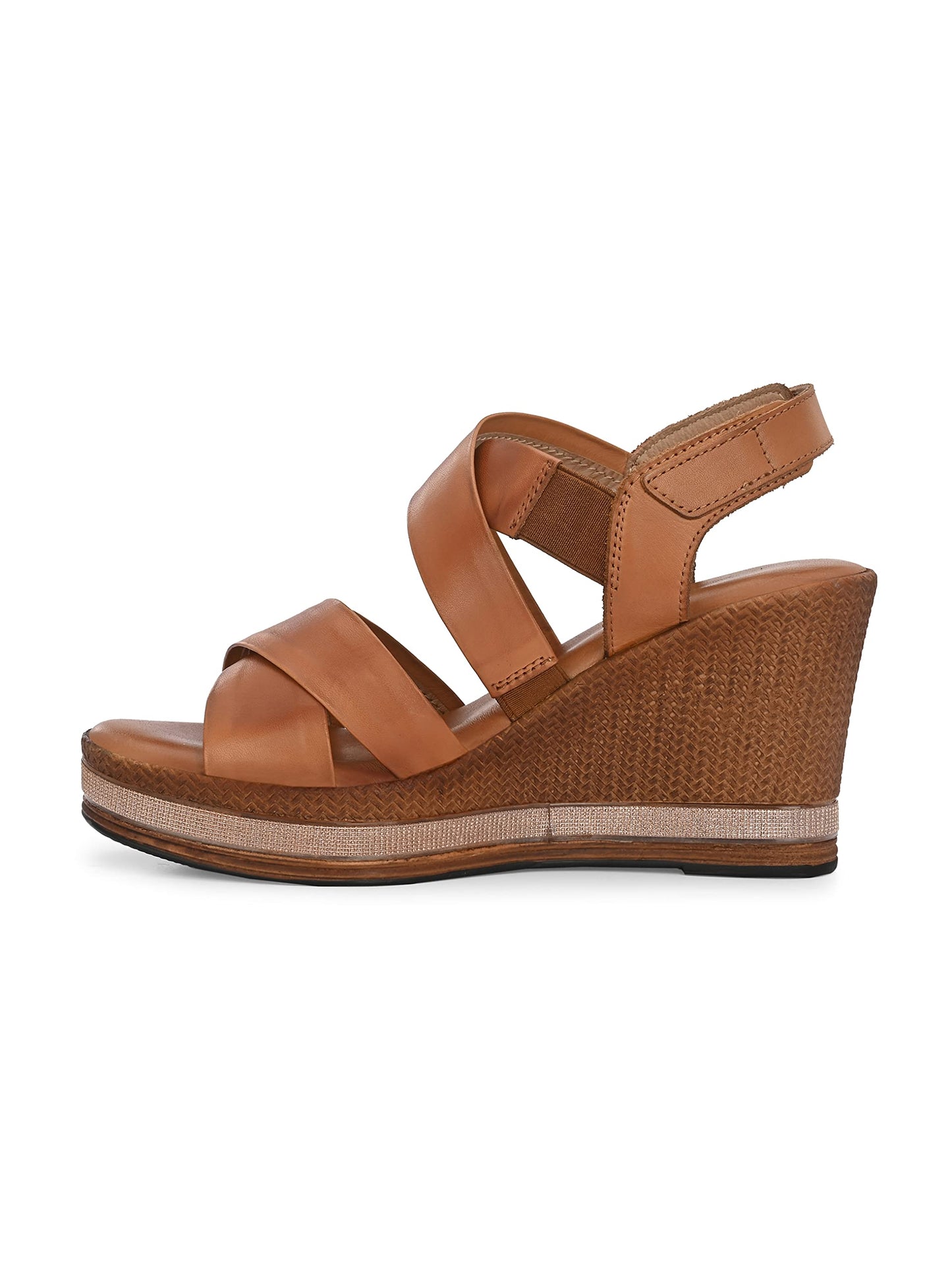 Delize Light Leather - Tan leather and multi coloured jute women cross strap Sandal,64252 41