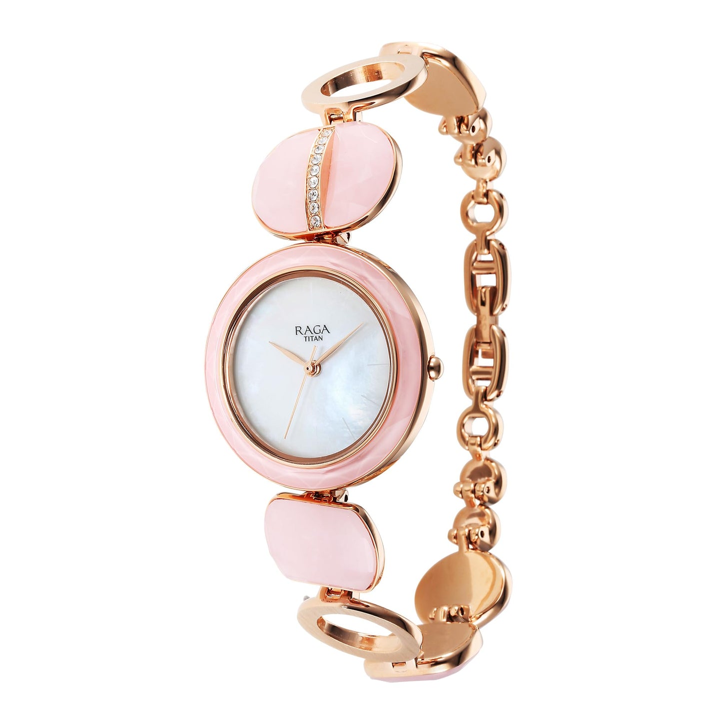 Titan Raga New You Quartz Analog Mother of Pearl Dial Rose Quartz Stone Strap Watch for Women-NS95195WM01