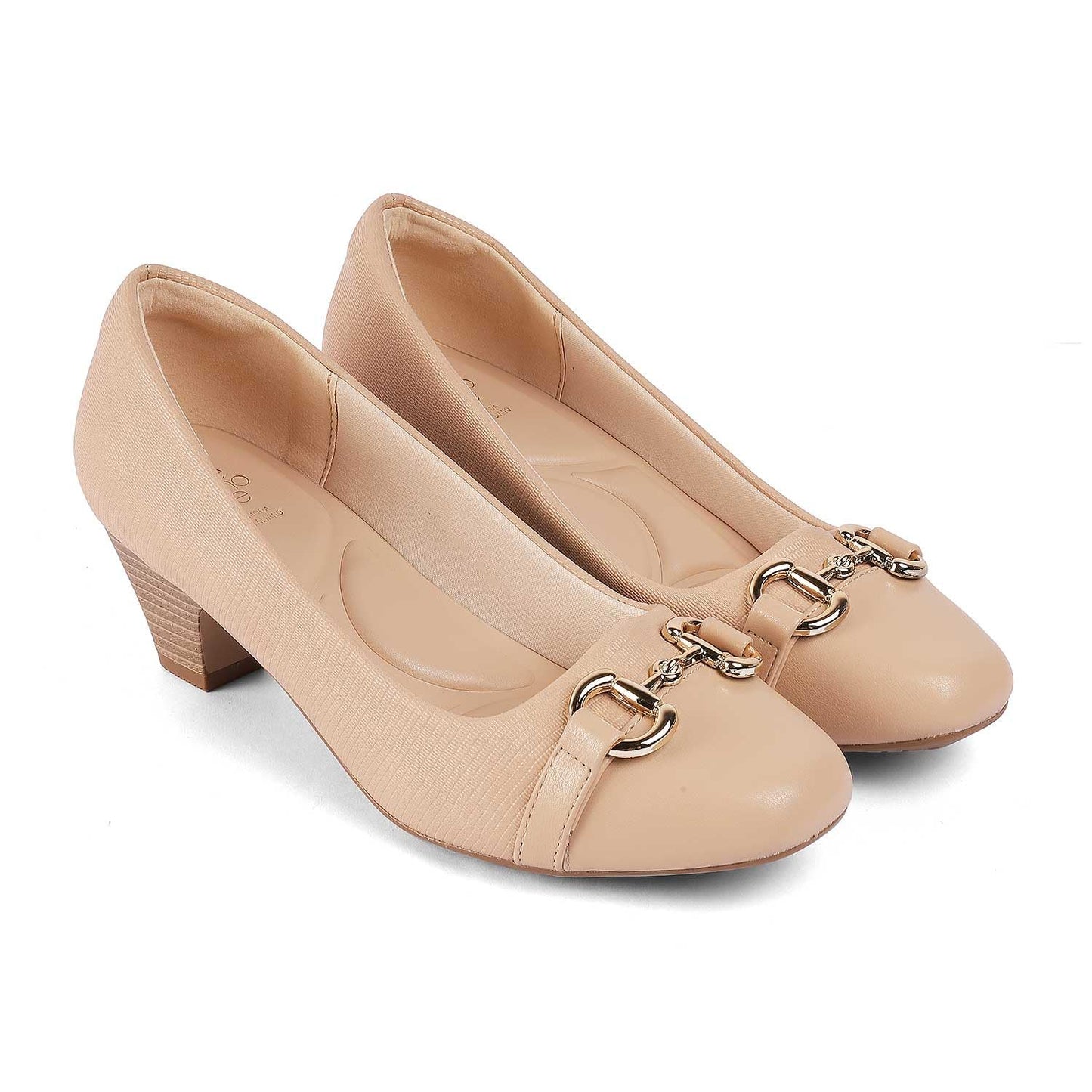 tresmode NOVA Women's Heels Pumps Sandals Pumps Leather Beige, 7 UK / 40 EU - Round Toe Ladies Footwear Soft Comfortable Sandals