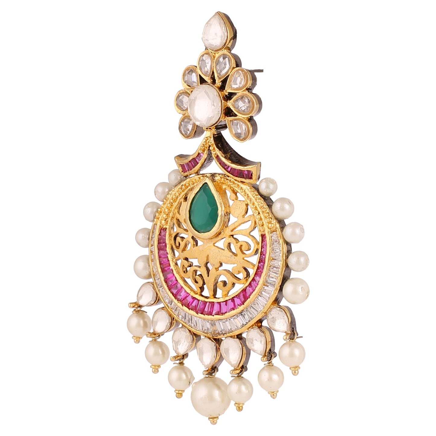 Swasti Jewels Bollywood style Colourful Pearls Chand Bali Earrings for Women