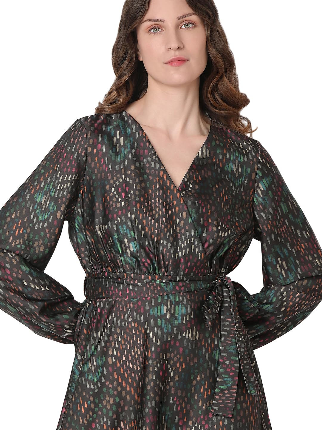 VERO MODA Women's Polyester Fit and Flare Midi Dress (9010805- Black