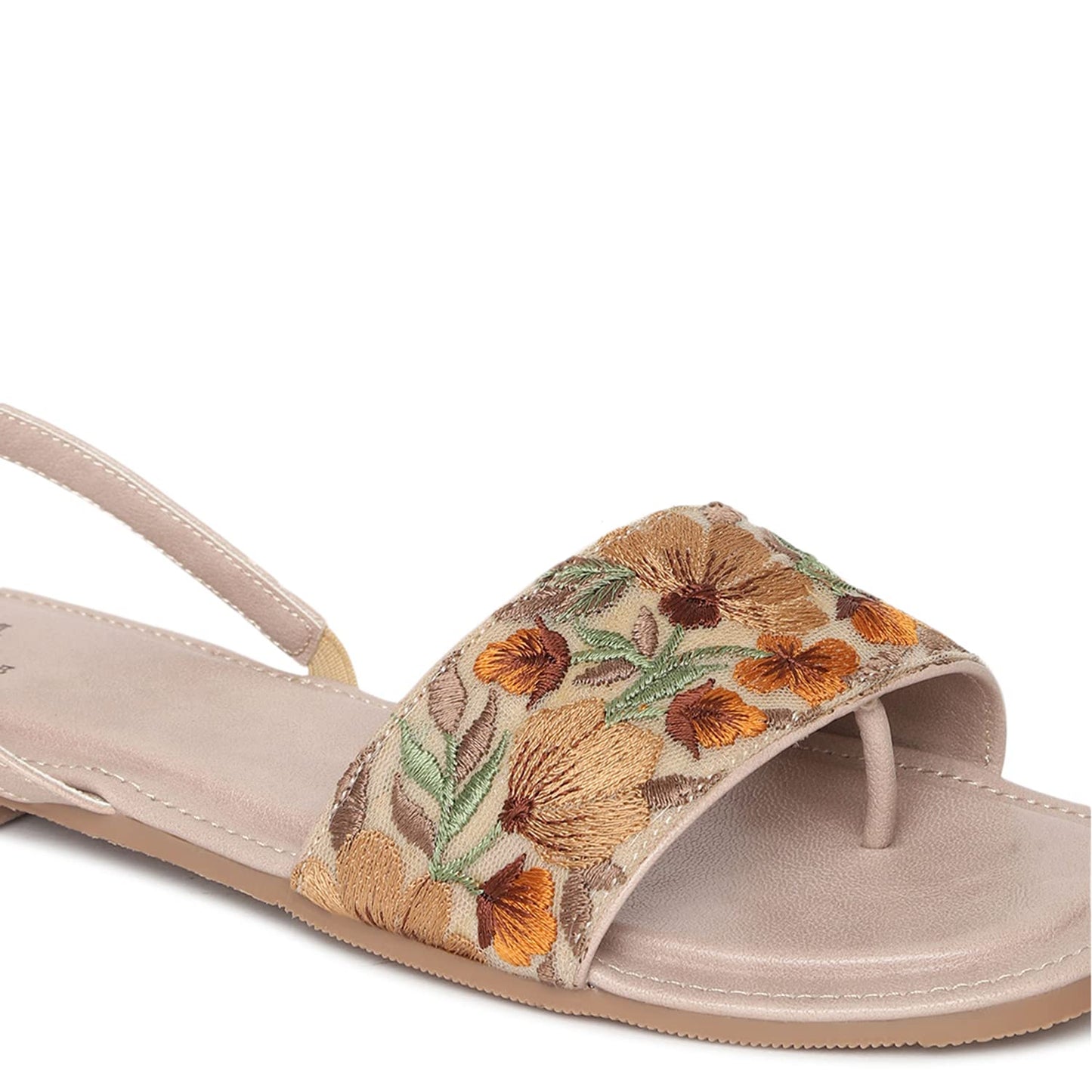 Marc Loire Women's Open Toe Ethnic Slip-On Embellished Flat Sandals,Cream - SaumyasStore