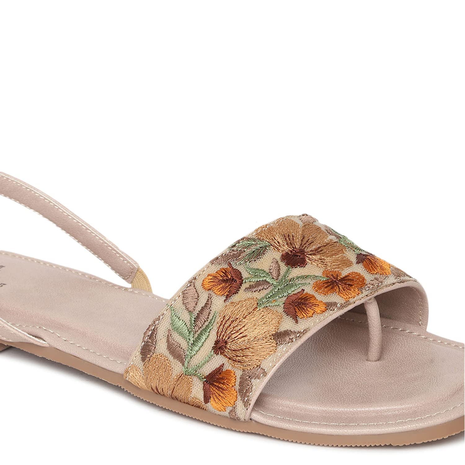 Marc Loire Women's Open Toe Ethnic Slip-On Embellished Flat Sandals,Cream - SaumyasStore