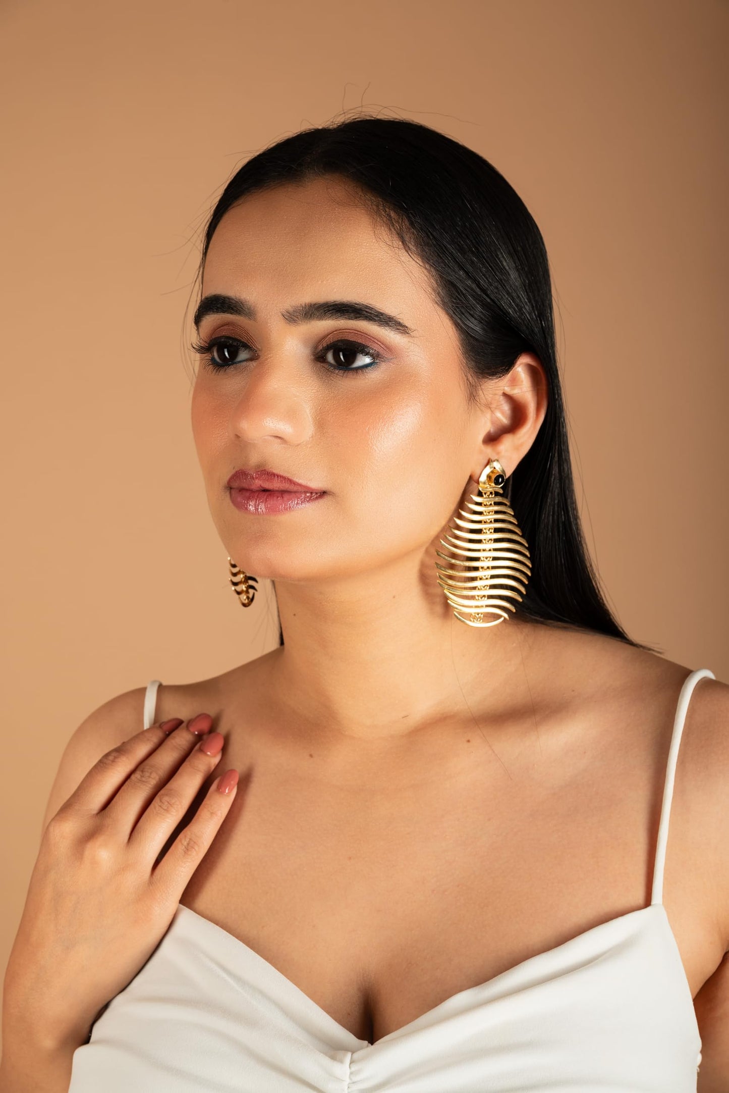 Jiaara Handcrafted Earrings For Women Brass Raw Stone Geometric Ear Rings For Girls