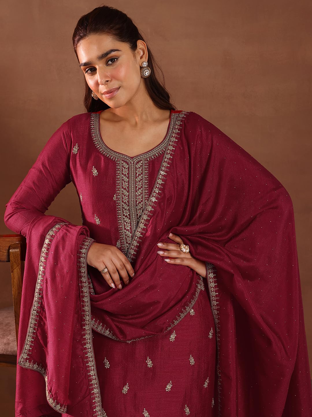 Libas Women's Silk Blend Kurta Sets (49504_Pink_M)
