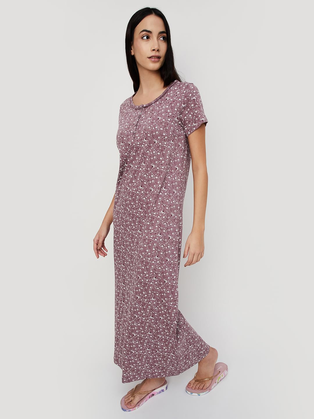 Max Women's Cotton Casual Nightgown (GIONKG06_Mauve_L)