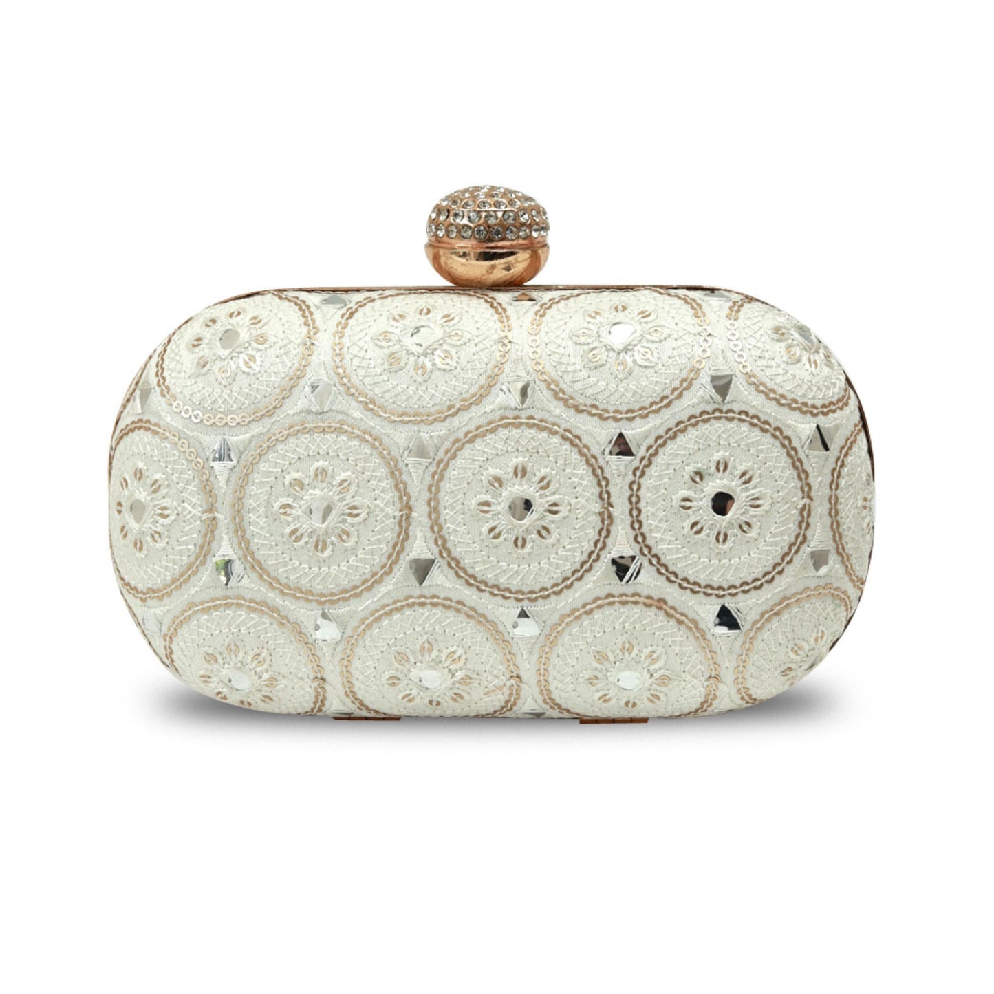 THE TAN CLAN Inaara Oval Clutches for women Purses Luxury Evening Handbags for ladies with Detachable Handle