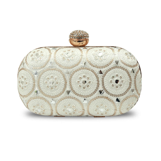 THE TAN CLAN Inaara Oval Clutches for women Purses Luxury Evening Handbags for ladies with Detachable Handle