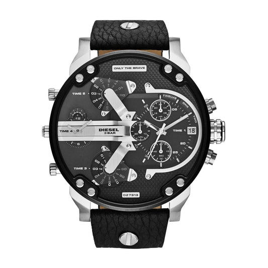 Diesel Stainless Steel Mr Daddy 2 Analog Black Dial Red Strap (Big Dial Red Strap) Men's Watch - Dz7313