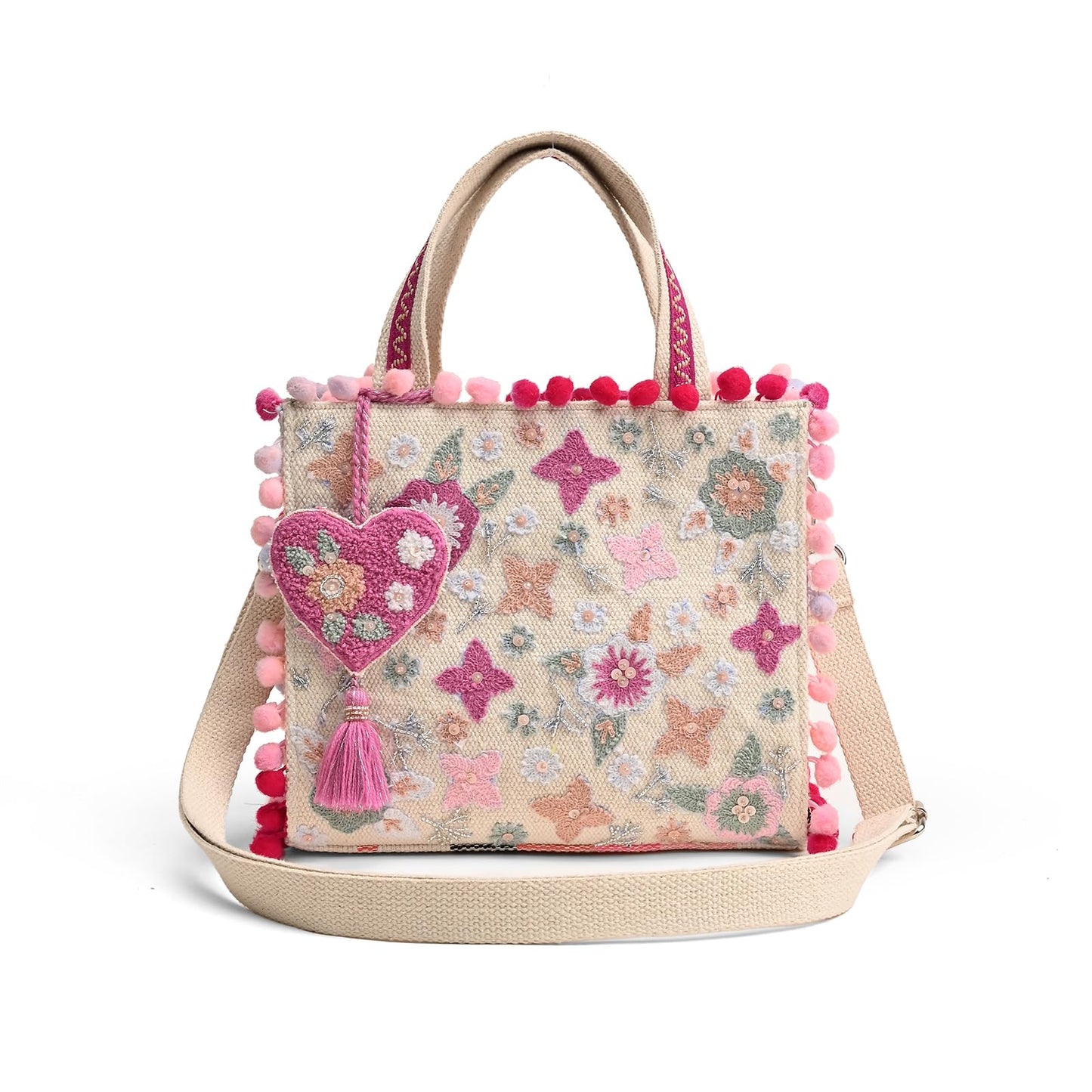 Boho Girl Mini Tote Bag for Women Whimsical Jacquard Handbag with Adjustable Strap Stylish and Elegant Ladies Crossbody Shoulder Purse, Sling Bag Perfect Birthday, Anniversary and Wedding Gift