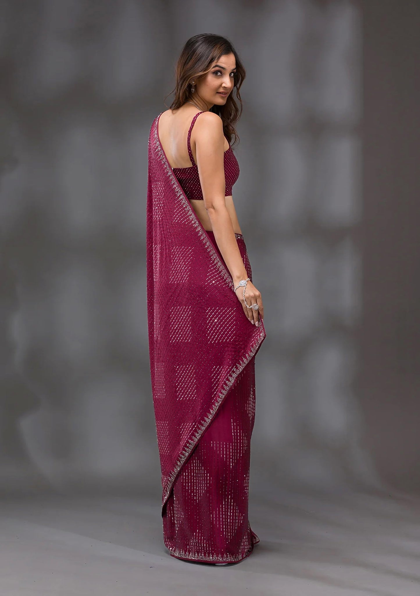 TRENDMALLS Women's Silk Siroski Work Saree with Unstitch Blouse Piece (K1132-Purple)