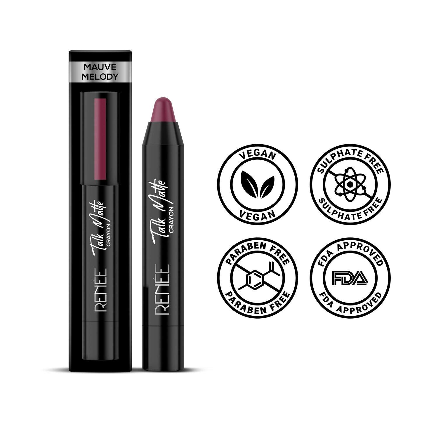 RENEE Talk Matte Crayon Lipstick - Mauve Melody, 4.5gm | Hydrating and Long-Lasting Matte Lip Color | Enriched with Vitamin E, Jojoba Oil & Cocoa Butter