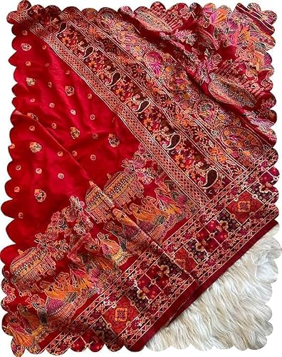 SWORNOF Women's kanjivaram banarasi silk saree Zari Woven for festival Wedding silk with rich pallu Design sarees for women with Unstitched blouse piece (RED1)