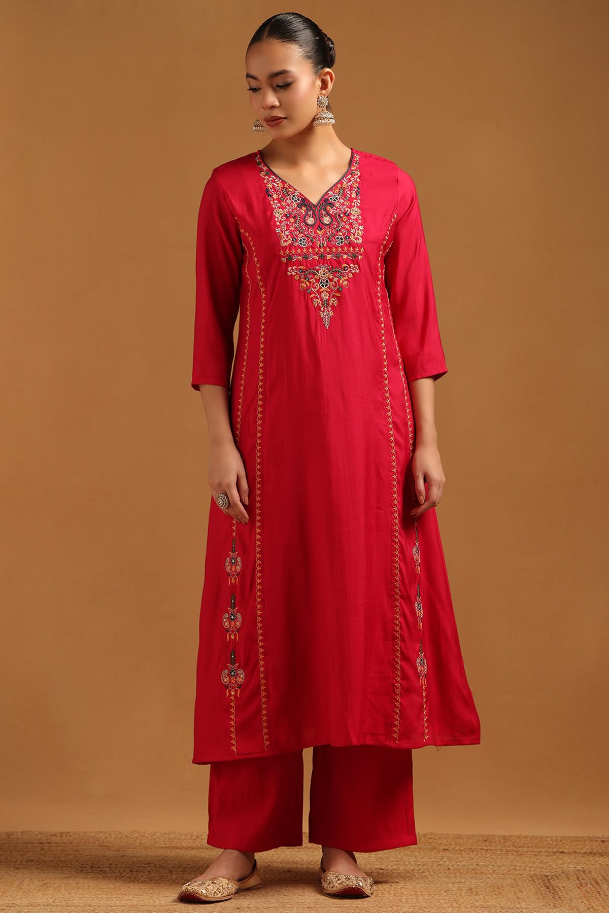 Soch Womens Fuchsia Muslin Embroidered Salwar Suit With Sequins
