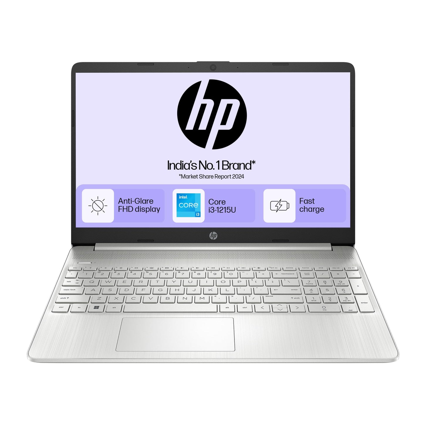 HP 15s, 12th Gen Intel Core i3-1215U Laptop (8GB DDR4, 512GB SSD) Anti-Glare, 15.6"/39.6cm, FHD, Win 11, MS Office 21, Silver, 1.69kg, Intel UHD Graphics, HD Camera, Dual Speakers, fy5011TU