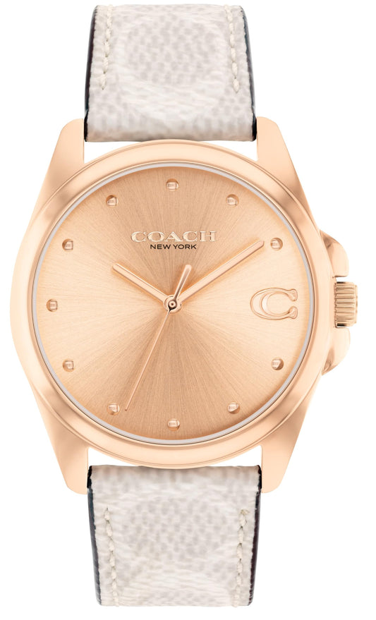 Coach Greyson Qtz Basic Rose Gold Round Dial Women's Analog Watch|Grey PVC Material|Grey Color Band - 14504113