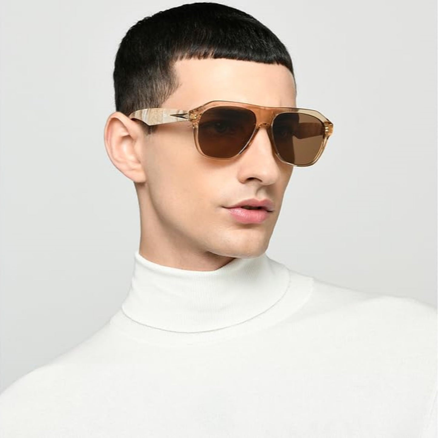 Vincent Chase By Lenskart | Brown Full Rim Square | Marble Collection | Branded and Stylish Sunglasses | Polarized and 100% UV Protected | For Men & Women | Large | VCS000067