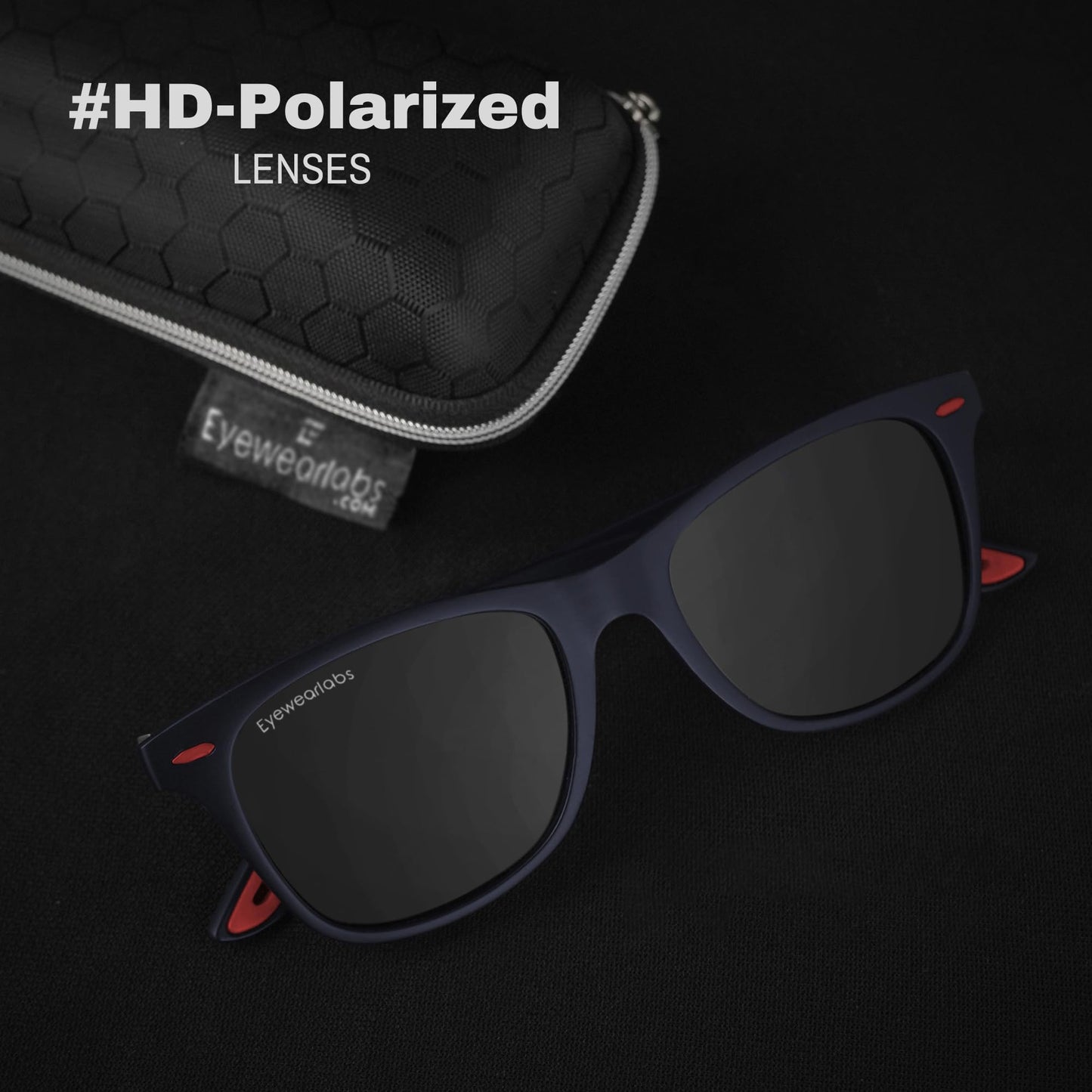Eyewearlabs OKNO | Polarized Full Rim Square Branded Stylish Sunglasses For Men & Women | 100% UV Protection Shades | Cricket Sports Cycling Driving | Black Lens | Medium | Spidey Navy