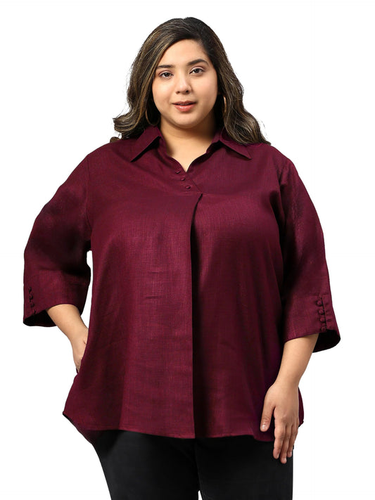 Indietoga Women Plus Size Silk Wool Blend Centre Pleat Winter Wear Tunic Tops (P10001668_Maroon Solid_XL)