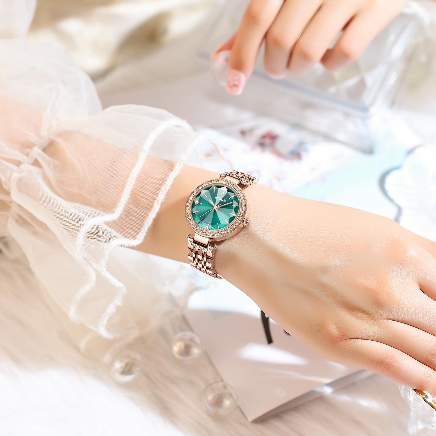 NIBOSI Women Stainless Steel Watches Analog Rose Gold Square Dial Women's Watch For Girls&Miss&Ladies Diamond Studded With Stylish Watches Waterproof, Band Color-Rose Gold