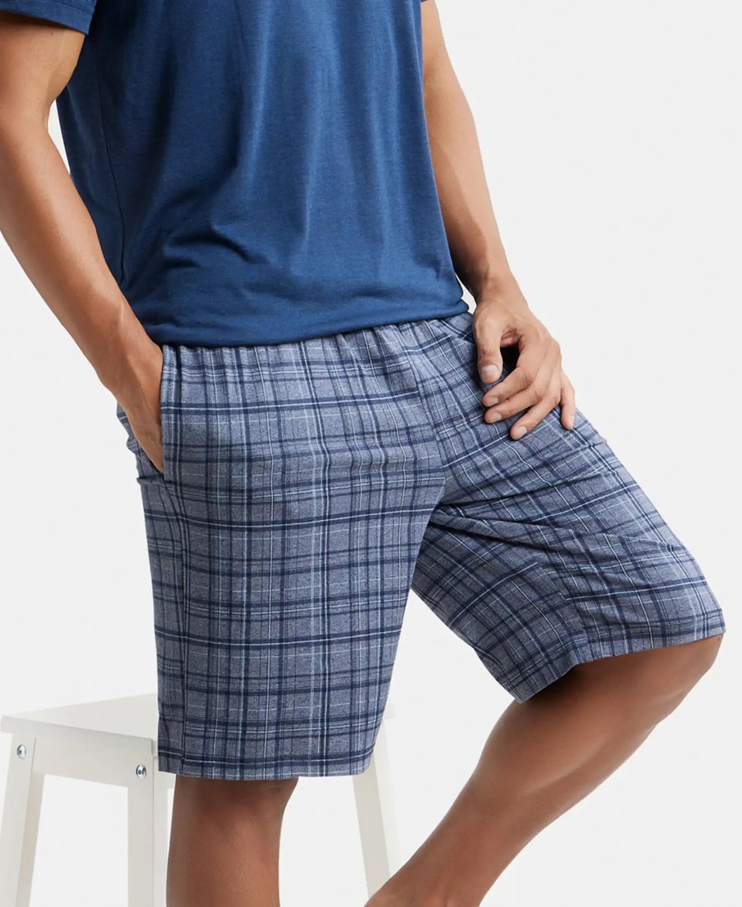 Jockey Men's Regular Fit Shorts (IM02_Mid Blue Mel/Smk_L)