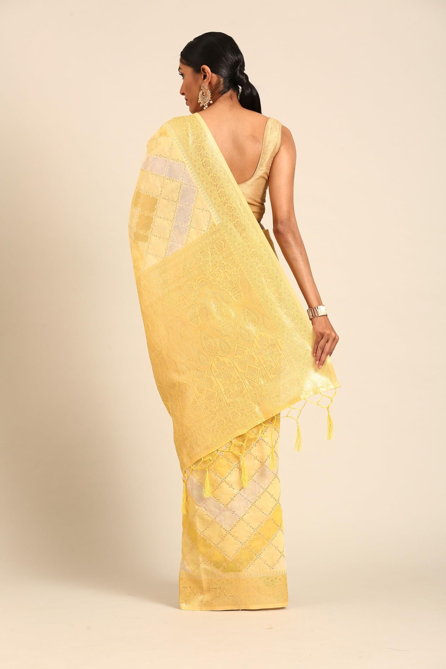 MOHEY Women's Yellow Art Silk Zari Weave Saree (Yellow)