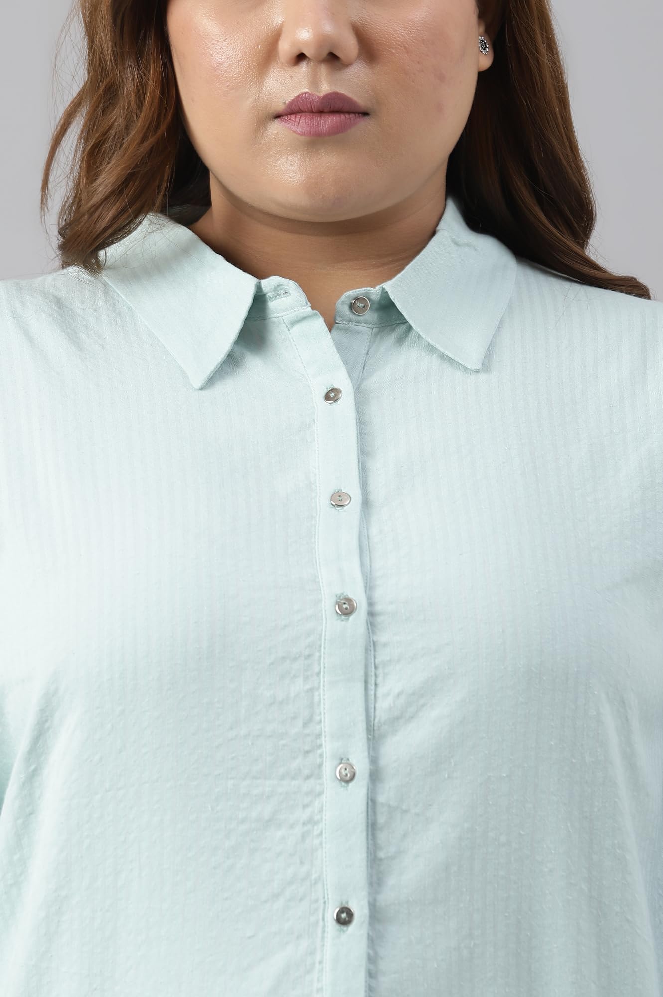 W for Woman Light Blue Western Buton-Down Plus Size Top_23FEW31250G-312294_5XL