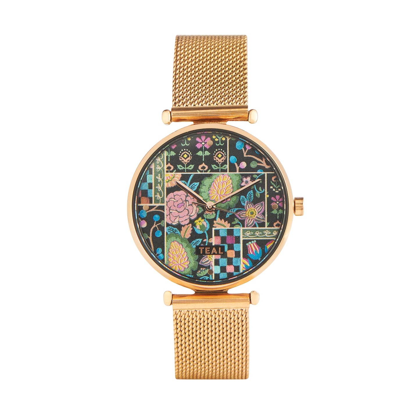 TEAL BY CHUMBAK Round Dial Analog Watch for Women|Jungle Jumble Collection| Stainless Steel Strap|Gifts for Women/Girls/Ladies |Stylish Fashion Watch for Casual/Work - Black