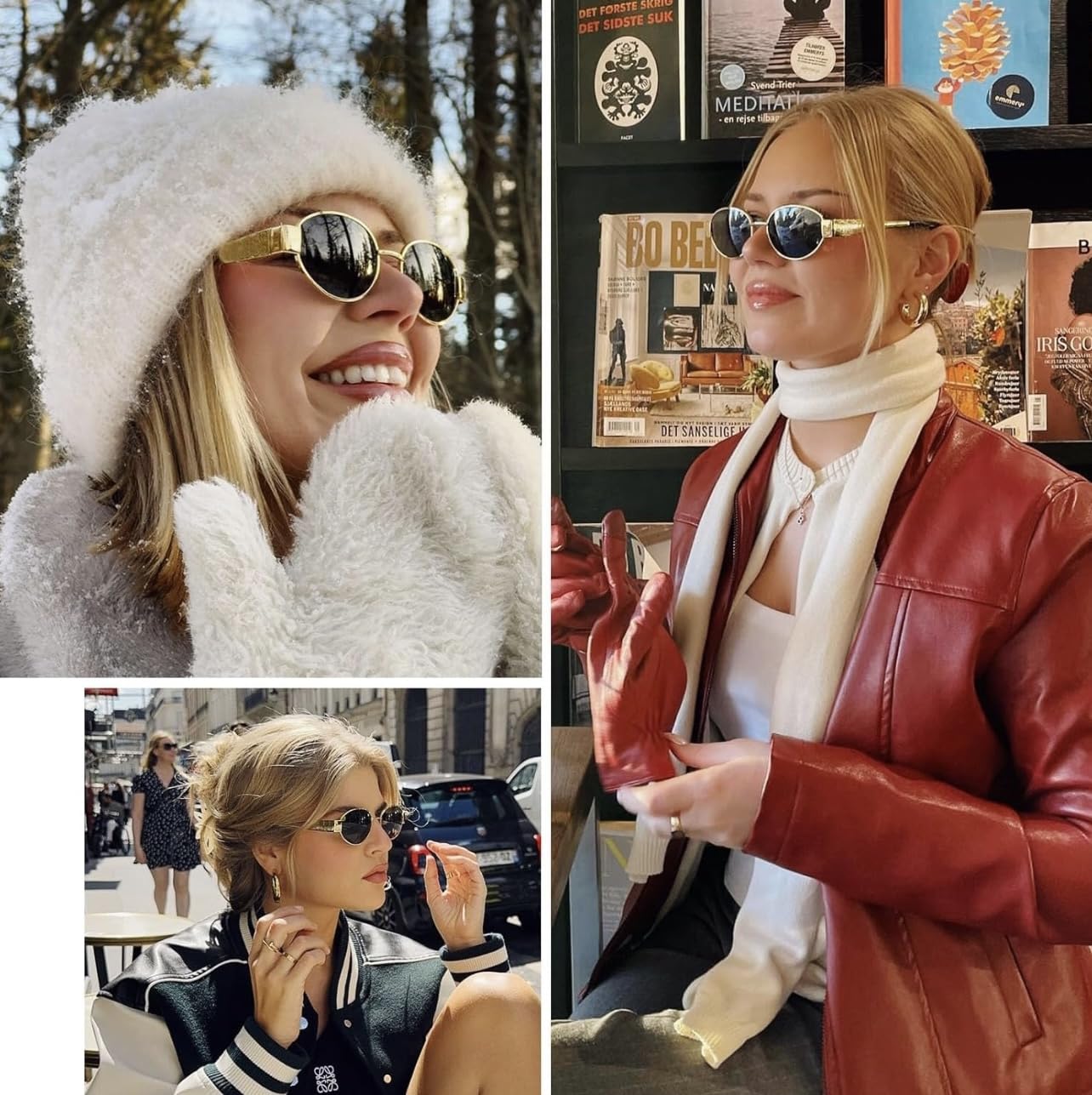 CREEK Retro Oval Sunglasses For Women & Men Trendy Sun Glasses Classic Shades Uv400 Protection (Matte,Gold-Black,non polarization),M