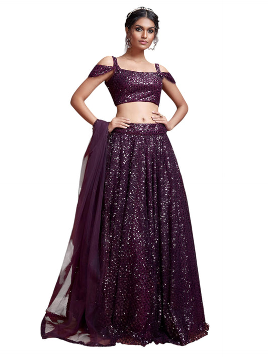 Zeel Clothing Women's Soft Net Sequins Work Semi-Stitched New Lehenga Choli with Dupatta (104-Purple-Wedding-Bridal-Latest-Lehenga; Free Size)