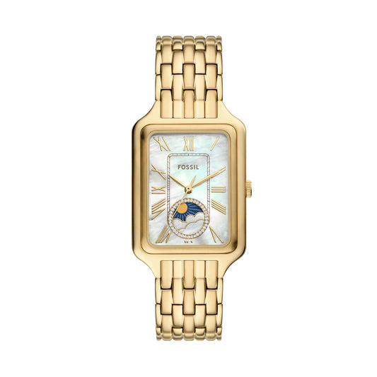 Fossil Womens Raquel Gold Quartz Stainless Steel White Dial Analog Watch ES5398