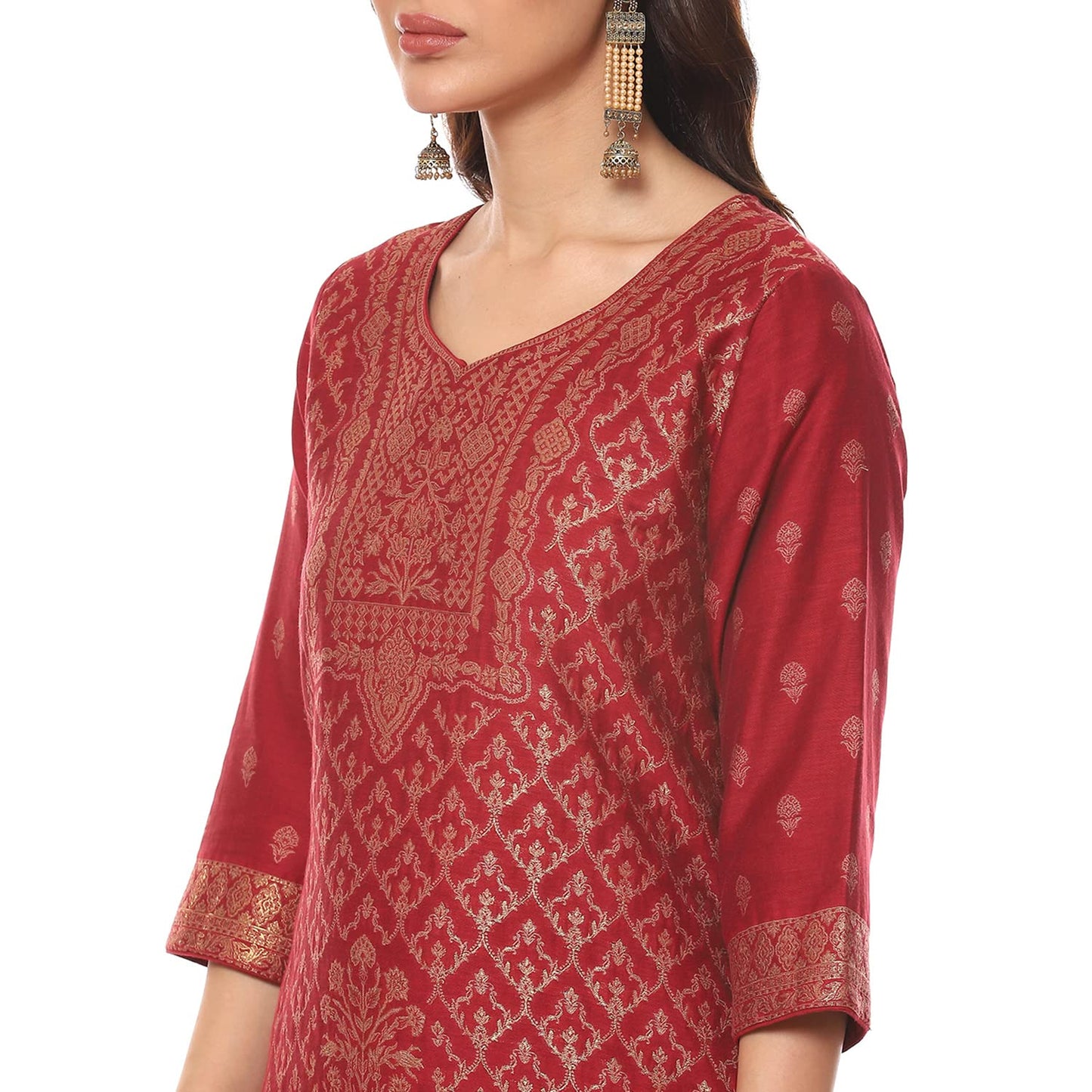 BIBA WOMEN YARNDYED NARROW SALWAR KURTA DUPATTA(SKDASSORTED8390_MAROON_38)