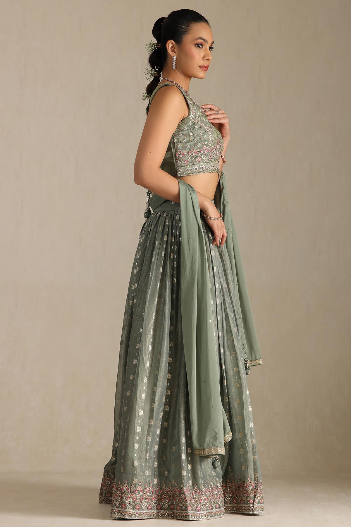 Soch Women's Viscose Blend Lehenga Choli (OWS5CD21817_Green_XL)