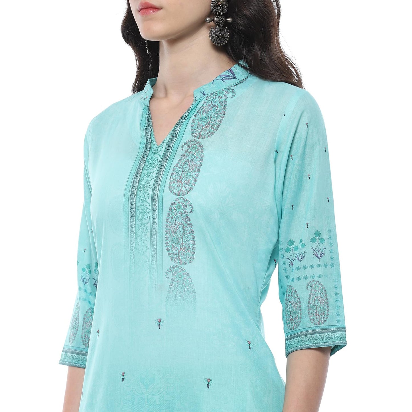 BIBA Women Cotton Blend Digital Print Unstitched Suit Set,Blue