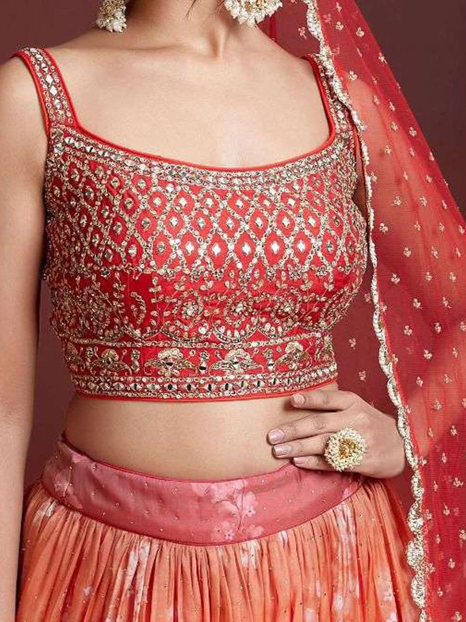 Zeel Clothing Women's Silk Embroidered Semi-Stitched Wedding Lehenga Choli with Dupatta (103-Orange-New-Bridal-Latest-Lehenga; Free Size)