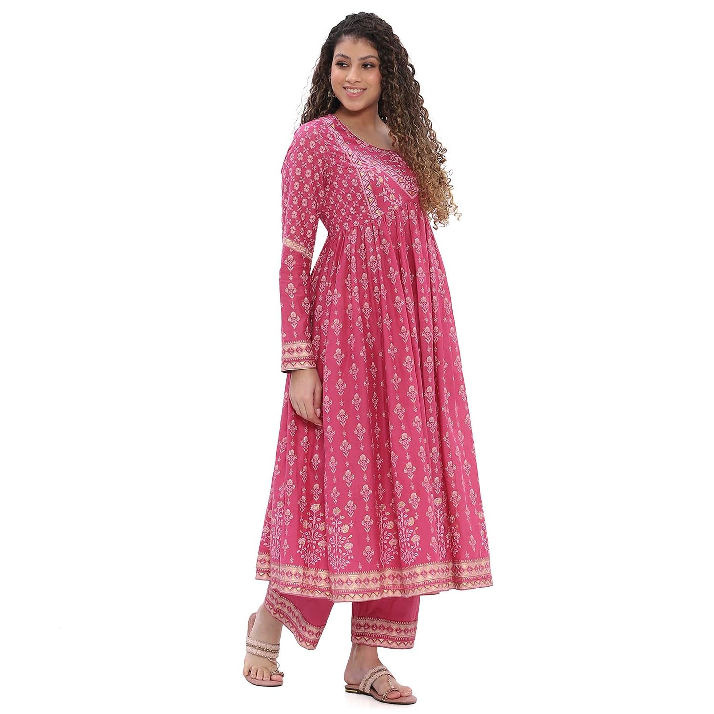 Biba Women's Cotton Kurta Set (SKDSTSAG10902SS25ONIPNK_Onion Pink