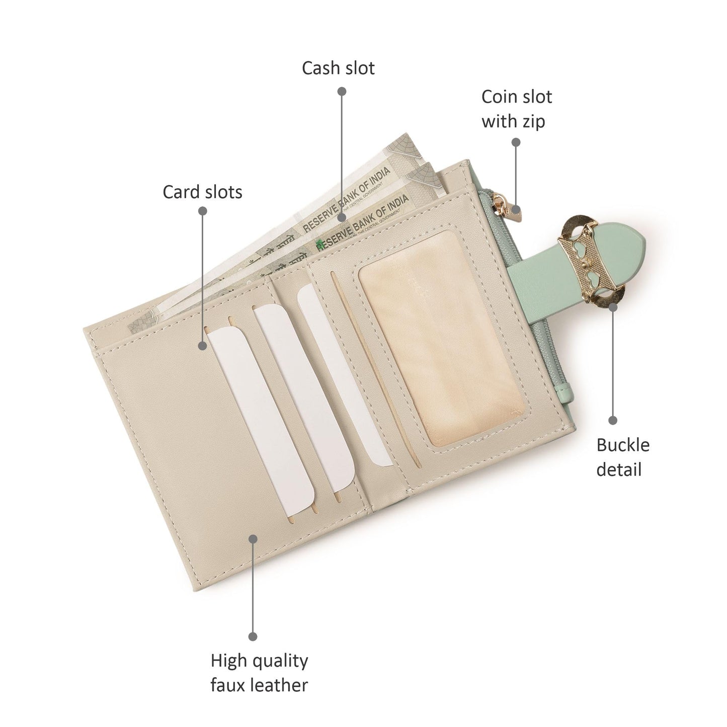 Fastrack Women's Buckle Flap Two-Fold Wallet | Multiple Card Slots, Cash Slots, Zip Coin Pocket, Buckle Design Flap | Stylish & Secure | 6 Months Warranty