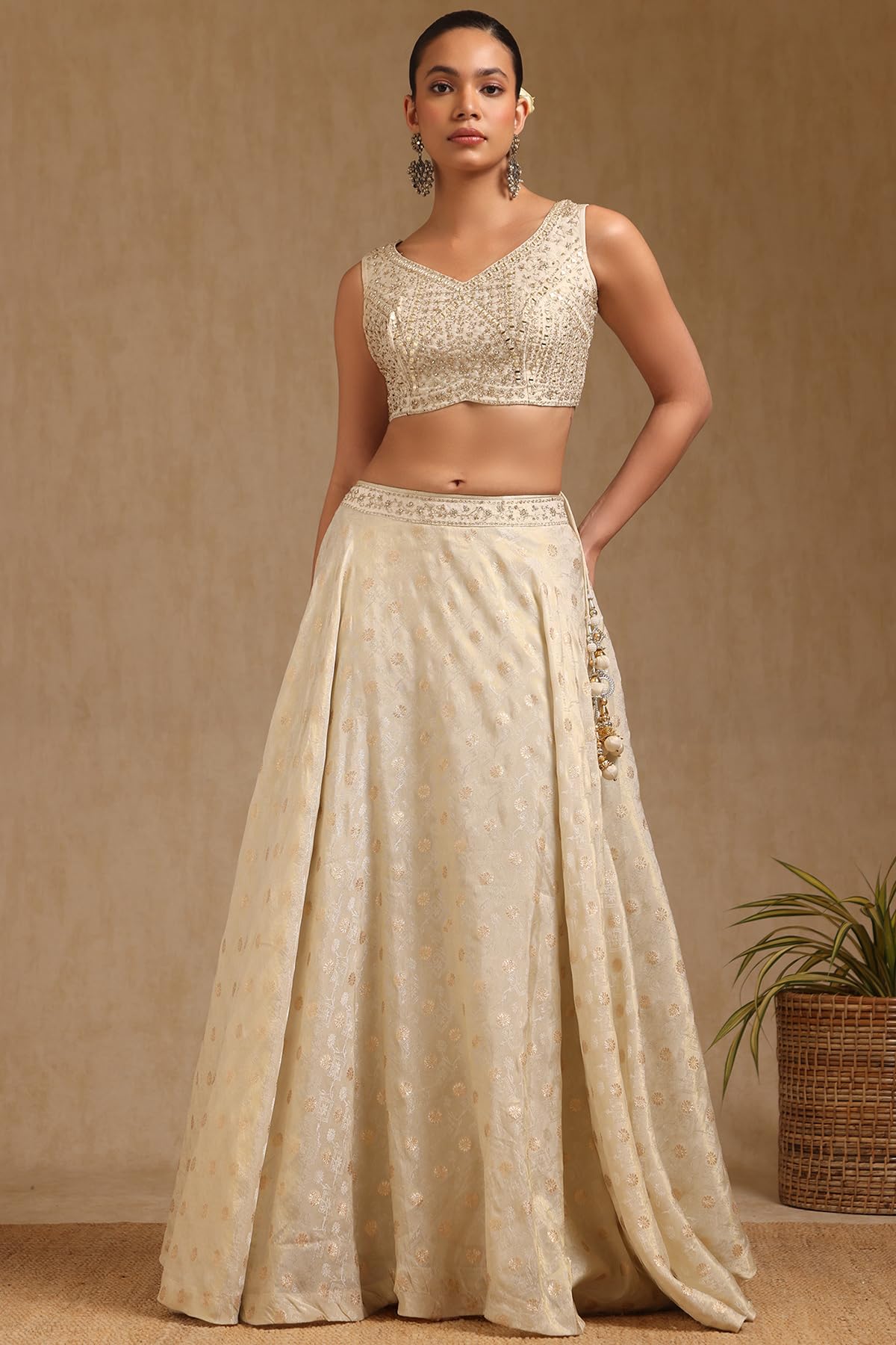 Soch Women's Brocade Lehenga Choli Set (OWS5CD21774_Off White_XL)