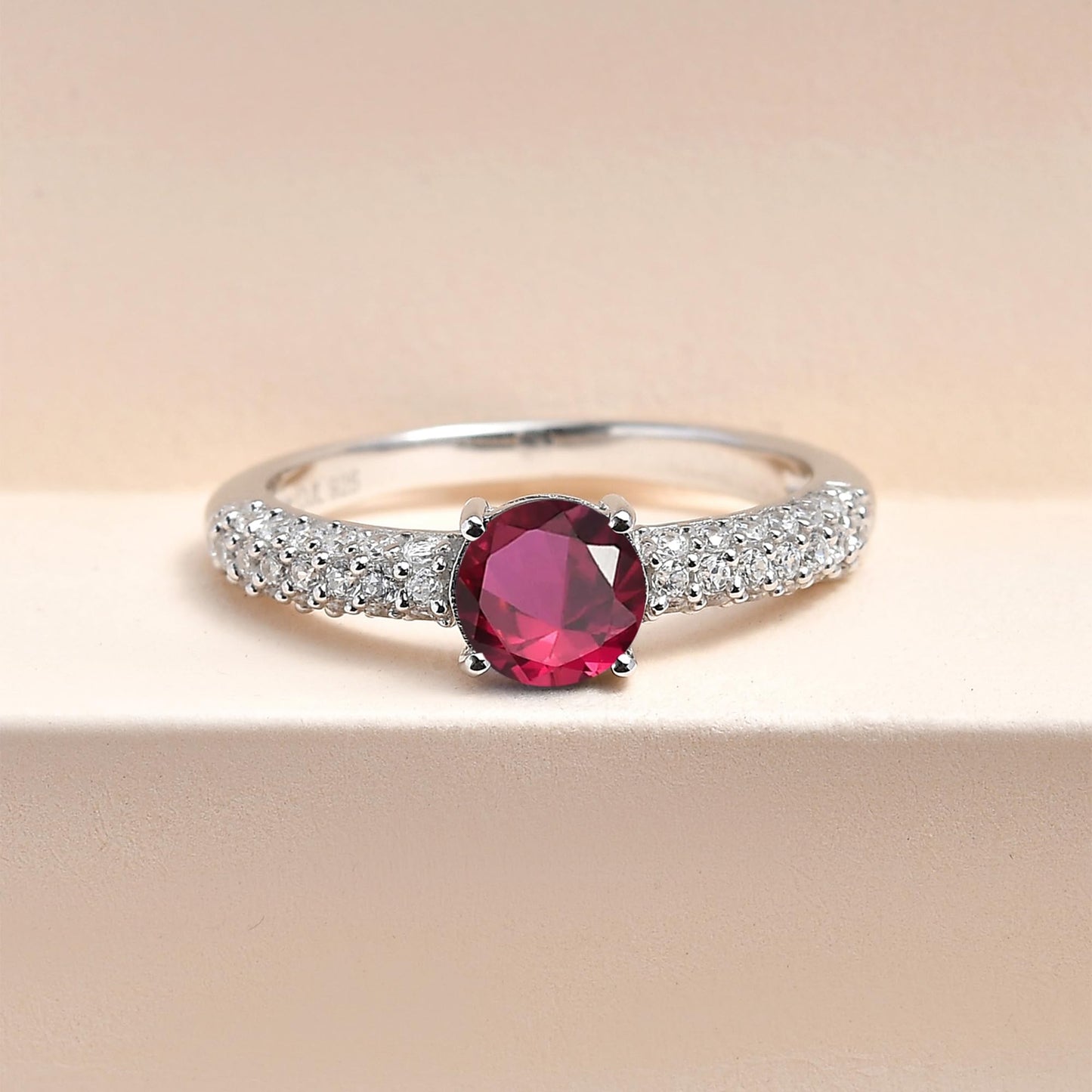 Ornate Jewels 925 Silver Red Ruby and American Diamond Finger Solitaire Ring for Women and Girls | With Certificate of Authenticity & 925 Stamp | Life-time Warranty*