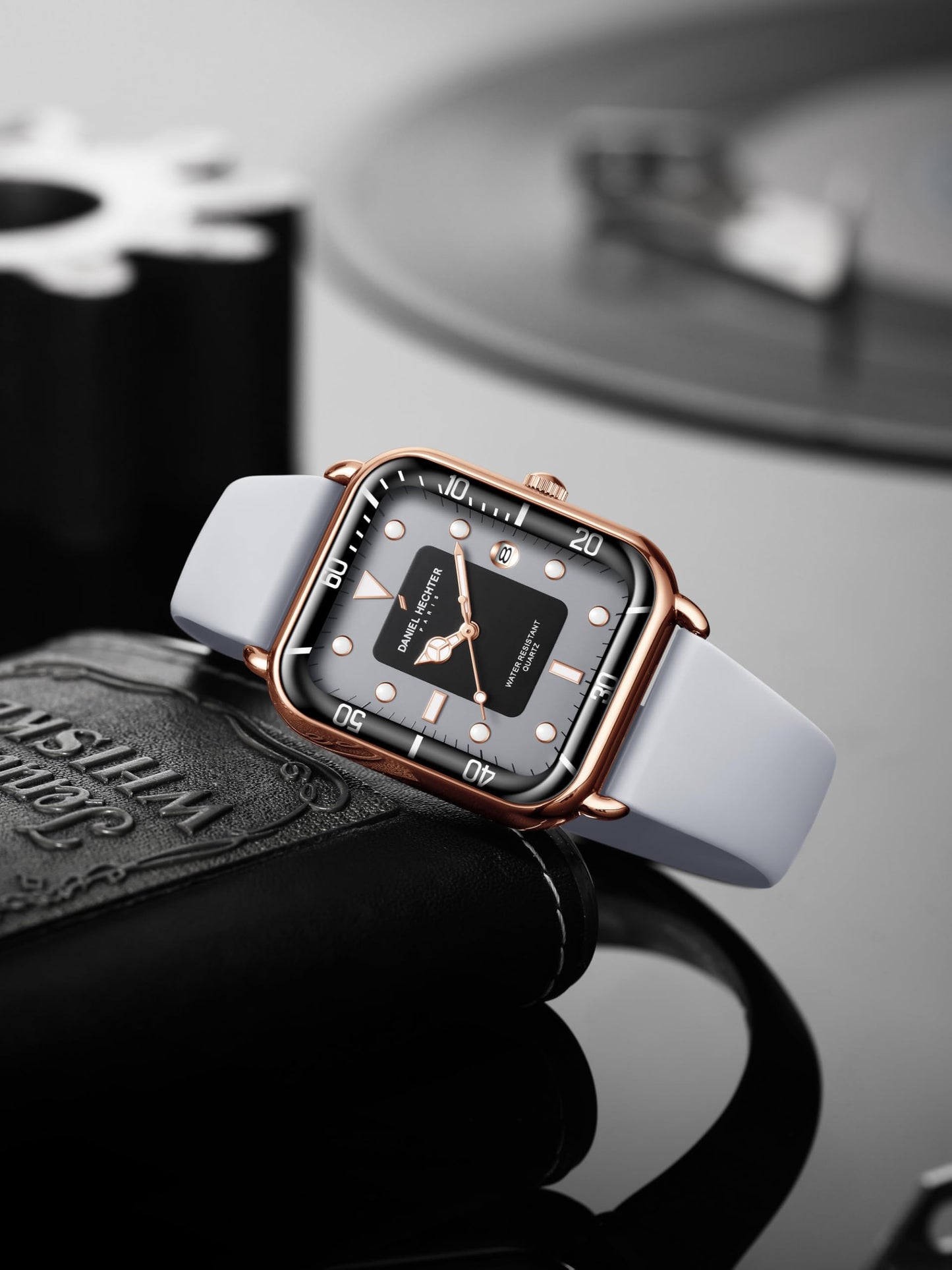 Daniel Hechter Paris Montmartre Collection Square Dial Watch for Men with Stylish Silicone Strap, Water Resistant & Quartz Movement-DHM1011 (Grey)