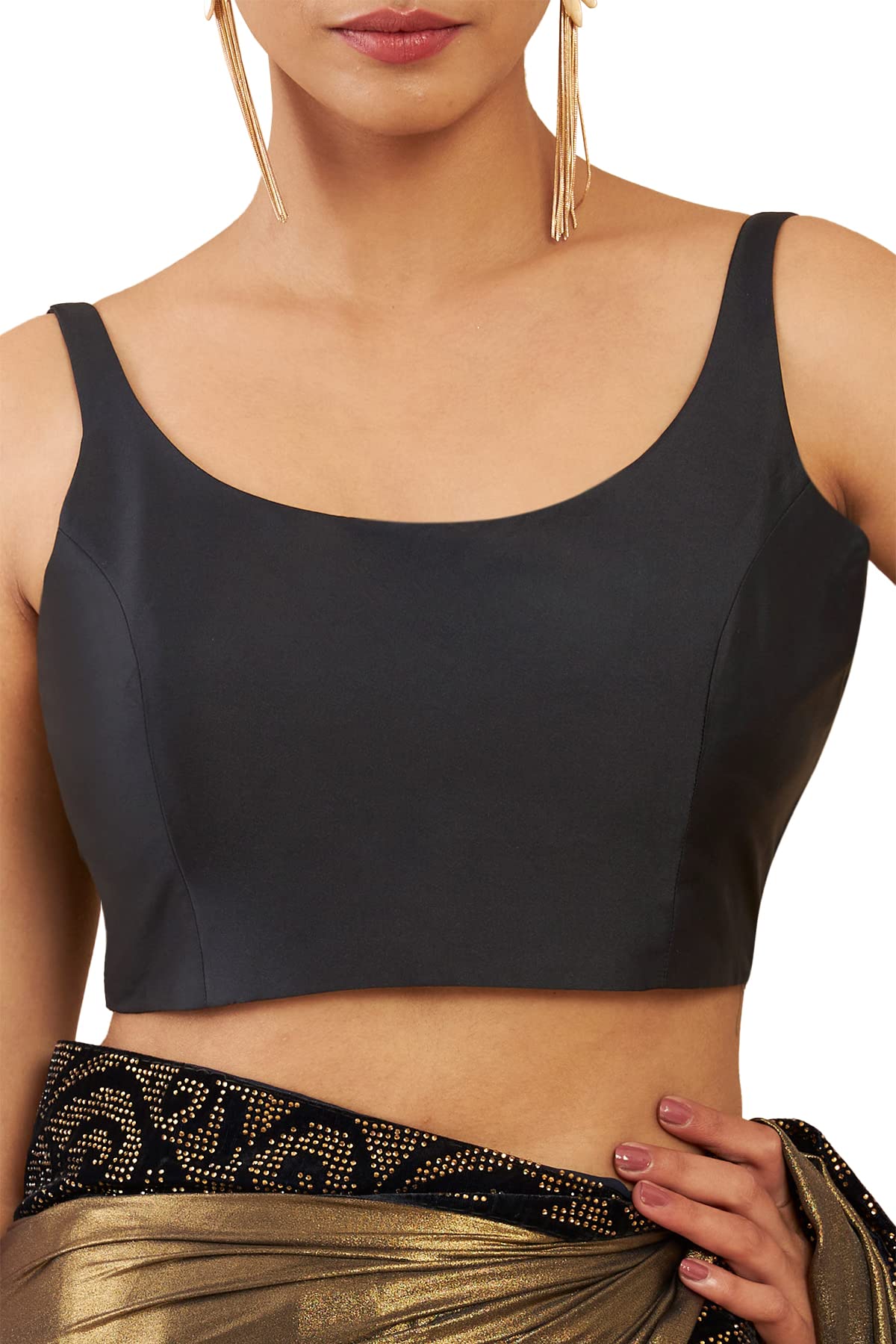 Soch Women's Black Art Silk Sleeveless U-Neck Blouse 34
