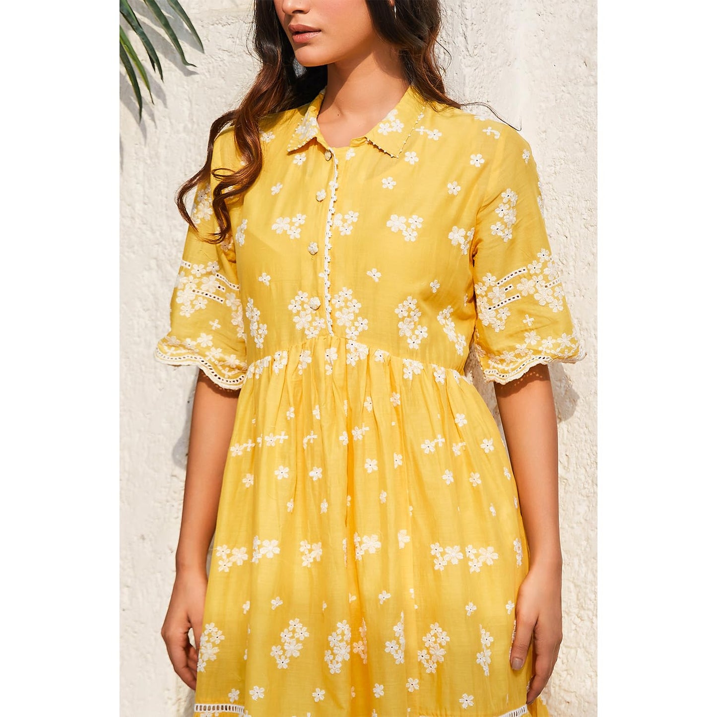 BIBA Women Cotton Tiered Printed Casual Dress Ankle Length CASUAL2404SS24YEL_Yellow, Large