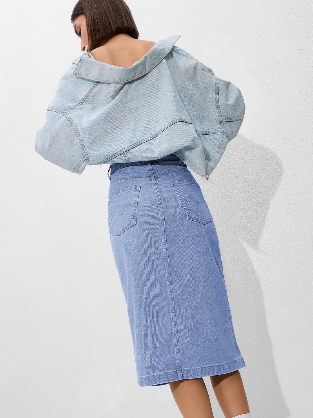 The Souled Store Denim Skirt: Mid Blue Women and Girls Solid Cotton Mini Skirts