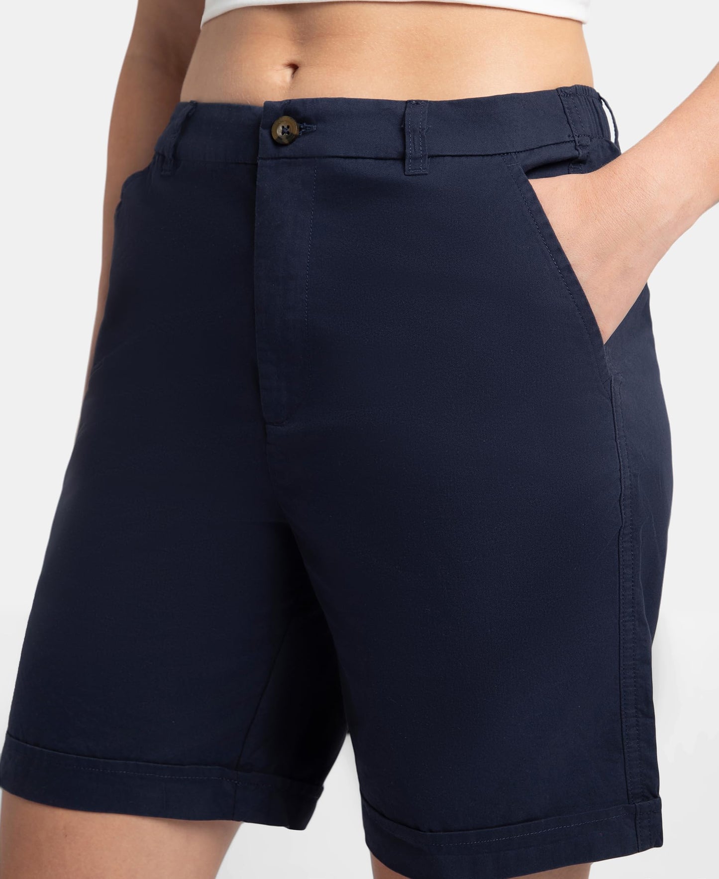 Jockey A125 Women's Super Combed Cotton Woven Twill Fabric Relaxed Fit Shorts with Convenient Side Pockets_Navy Blazer_M