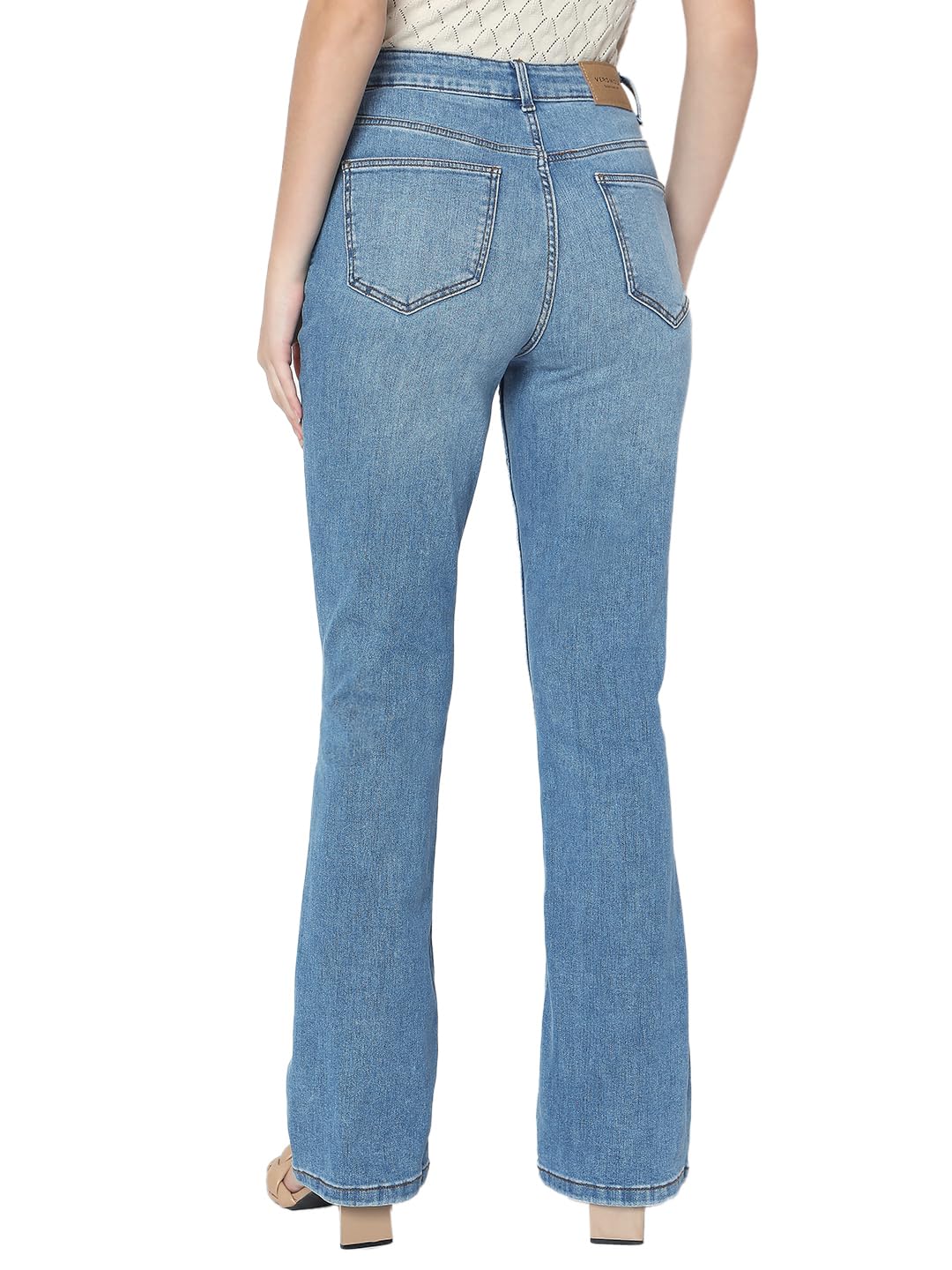 VERO MODA Women's Flared High-Rise Light Blue Jeans