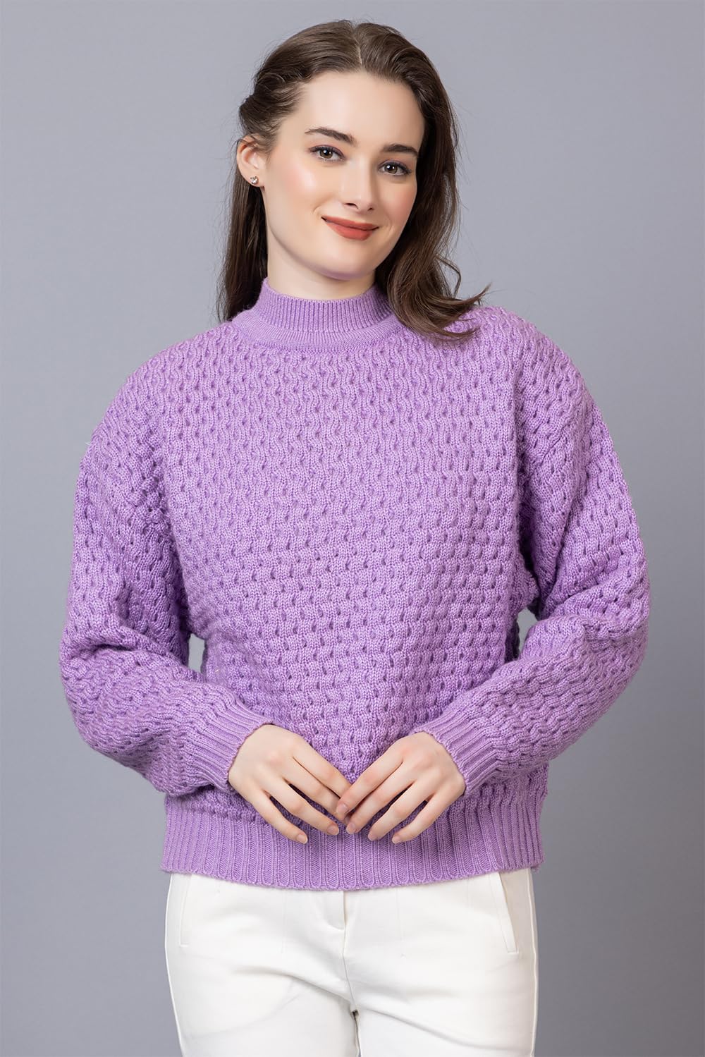 Wear lusso Women’s Pullover Sweater Relaxed Fit for Winter Wear | Full Sleeve | 100% Wool | Latest Stylish Sweater | Crafted with Comfort Fit for Winter Wear. (S, Lavender)