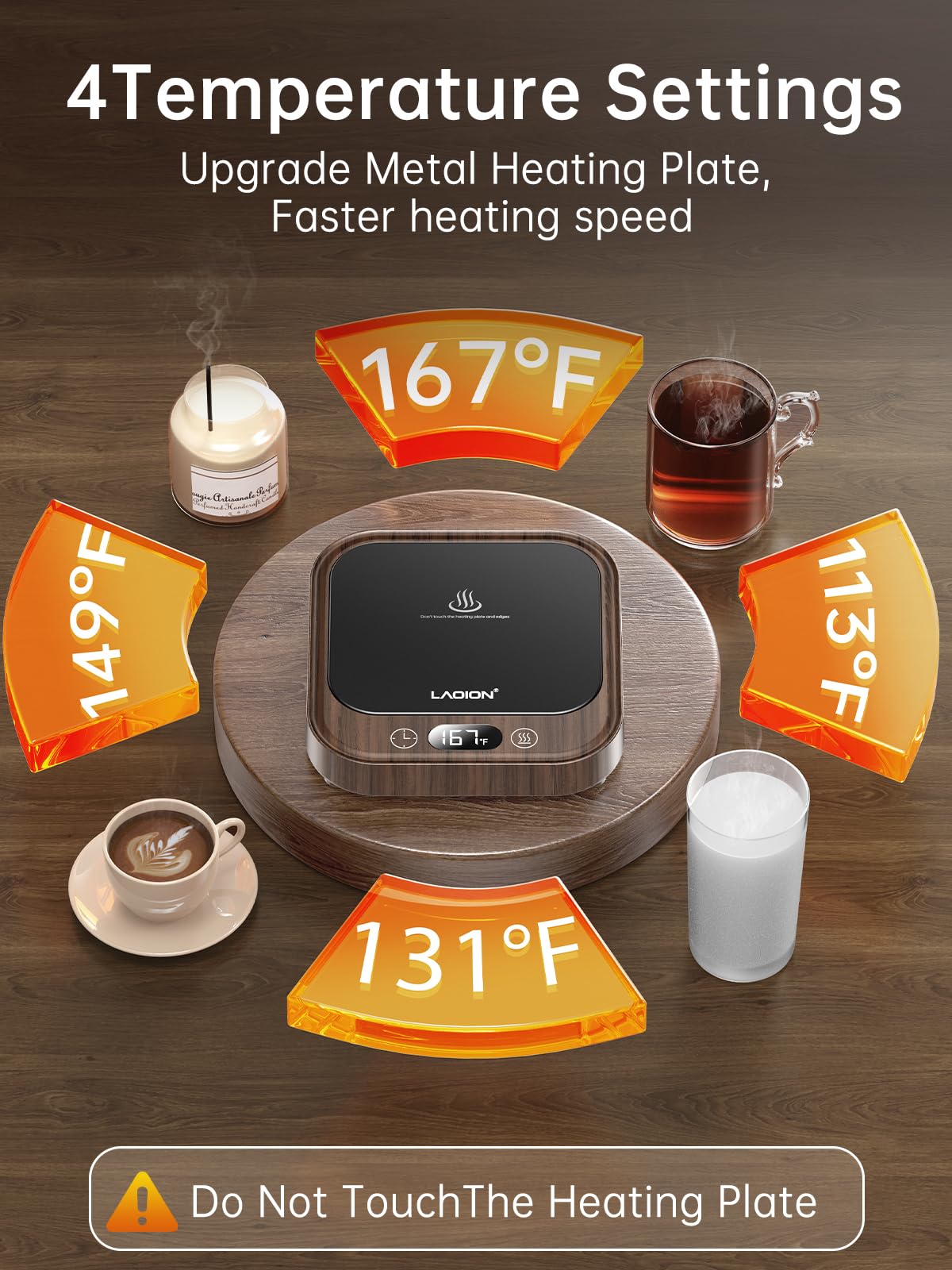 LAOION - 40W Coffee Mug Warmer for Desk with Auto Shut Off, Smart Electric Candle Warmer with 4 Temperature and Time Settings, Coffee Gifts for Drinks, Tea,