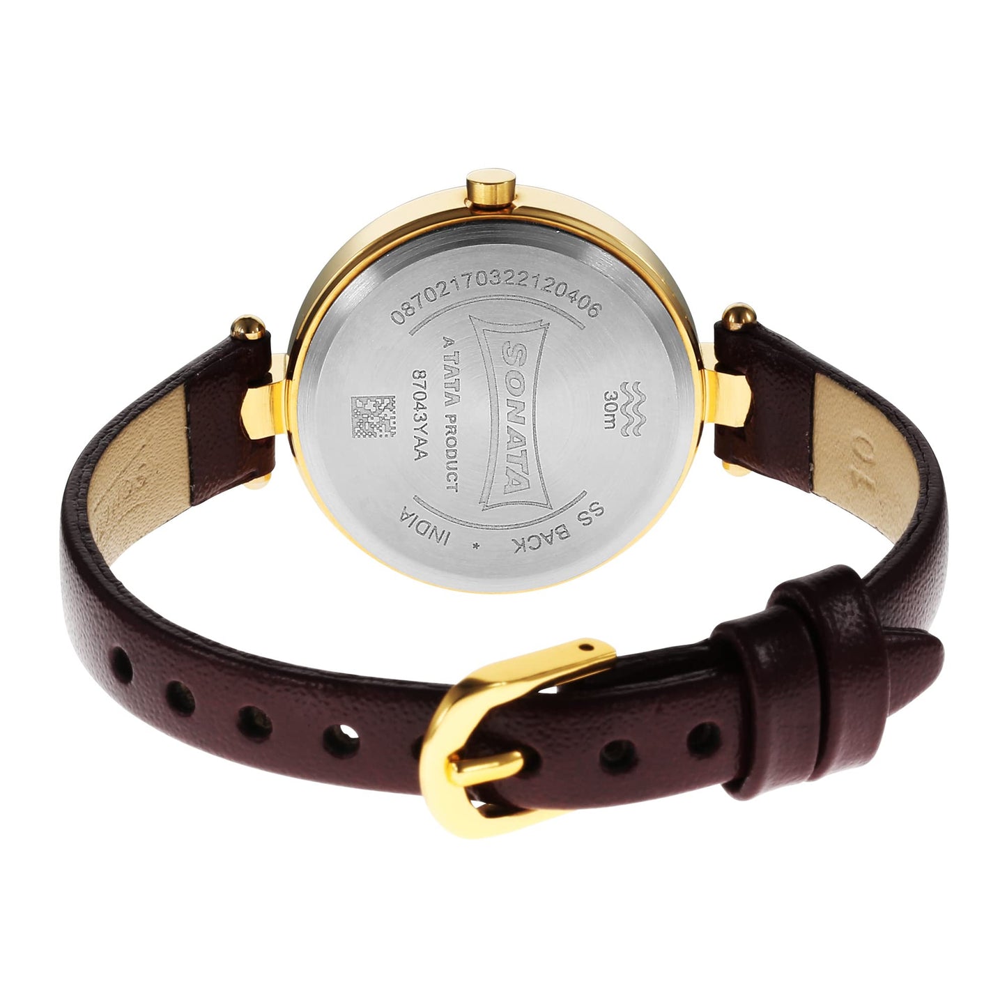 Sonata Gold Edit Quartz Analog Champagne Dial Brown Leather Strap Watch for Women - NR87043YL02W